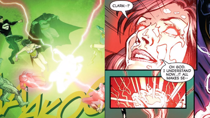 Art from Superman #52 and Superwoman #1.